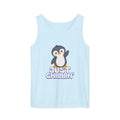 Light blue t-shirt with an illustration of a cute penguin with the caption "Just Chillin'".